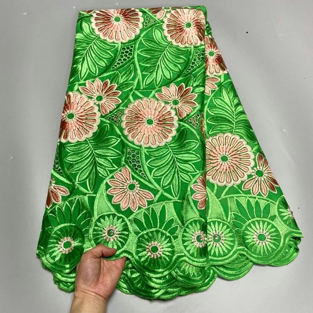 ACI 100% Cotton Lace Fabric Swiss Voile Nigeria Embroidery Fabric 5 Yards/Piece High Quality Lace For African Wedding Dress