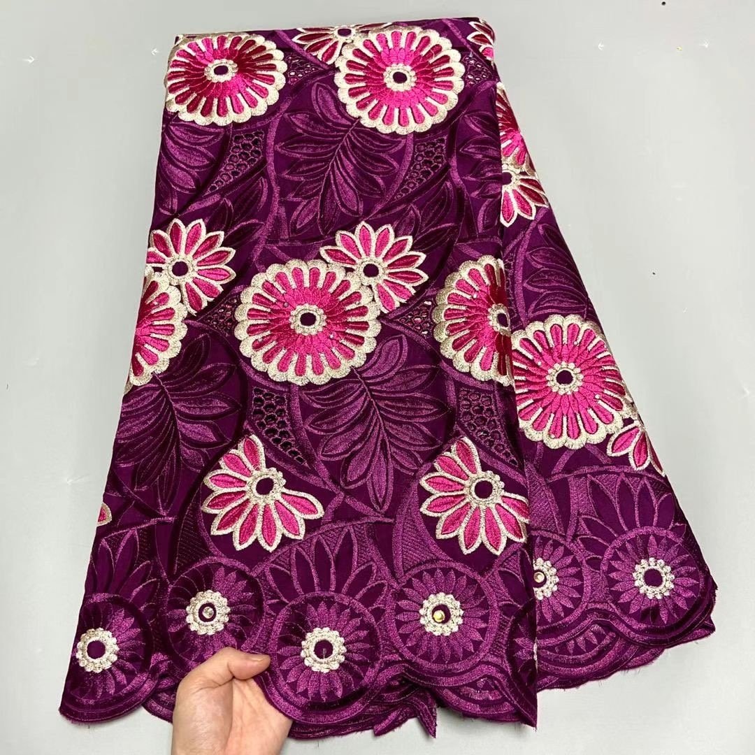 ACI 100% Cotton Lace Fabric Swiss Voile Nigeria Embroidery Fabric 5 Yards/Piece High Quality Lace For African Wedding Dress