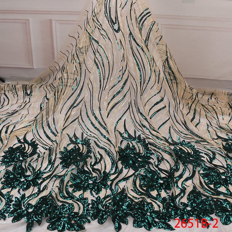 High Quality Sparkling Sequins Lace Fabric Luxury Golden Net Lace Floral Embroidery Tulle Lace Fabric