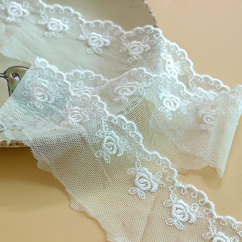White 5 cm Colorful Mesh Embroidered Lace Trimming For Women's Dress Decoration