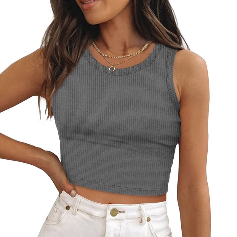 Wholesale summer women's vest white cotton knitted ribbed short top sleeveless casual simple women's outfit