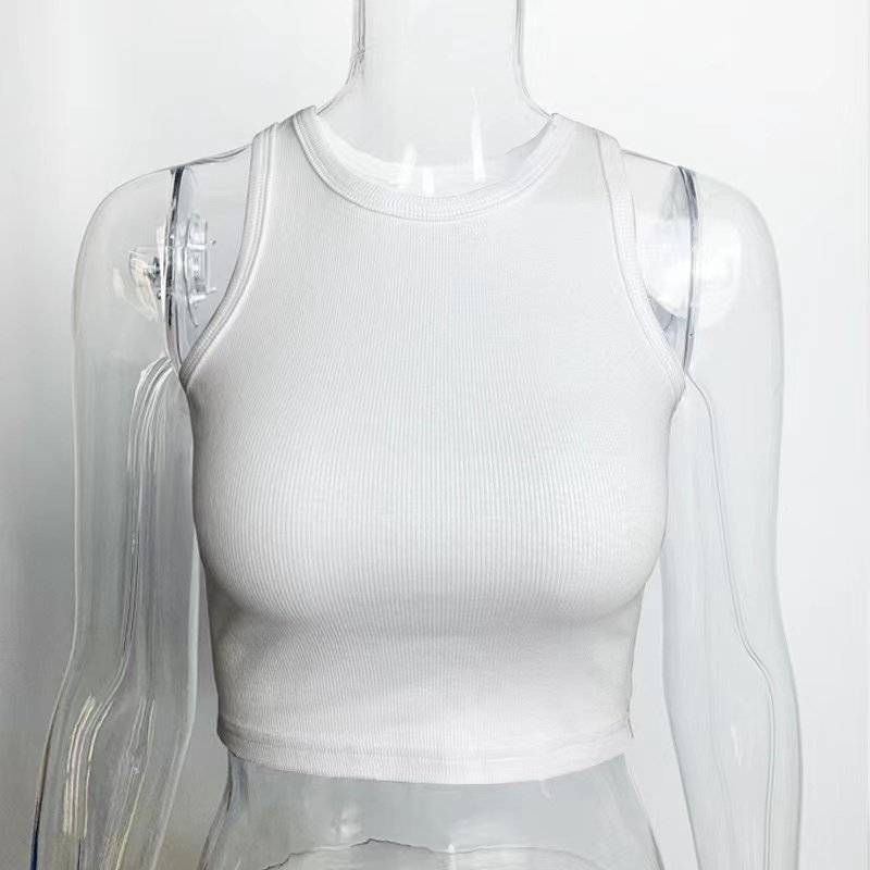 Wholesale summer women's vest white cotton knitted ribbed short top sleeveless casual simple women's outfit