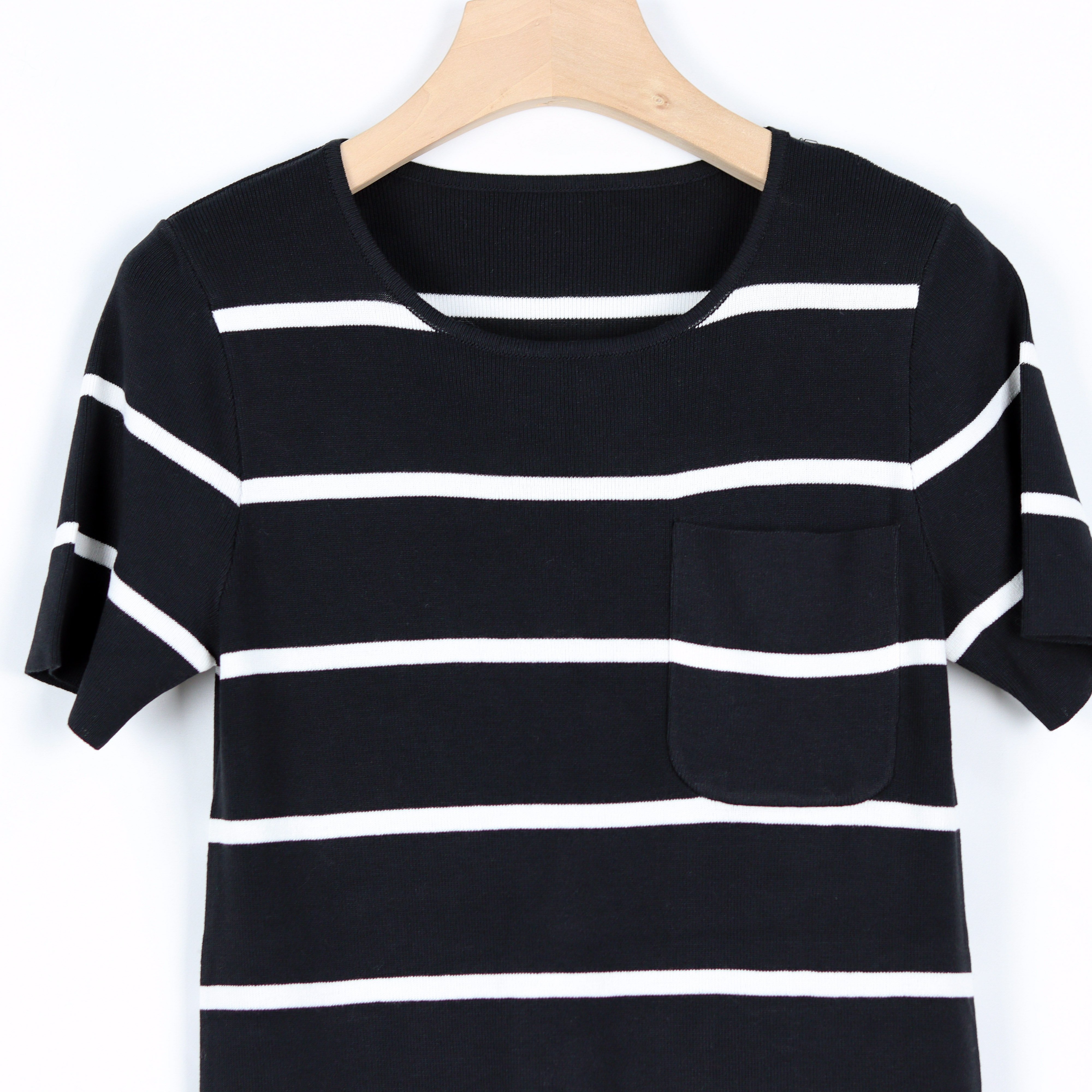Knitwear Manufacturer Custom Black And White Stripes Round Neck Dress Rib Knit Dress Dresses Women Casual