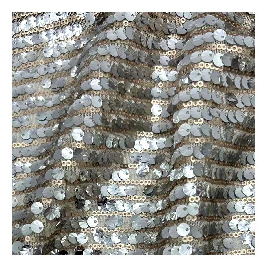 High Quality 7mm+3MM Sequin Mesh Embroidery Fabric Glitter Stage Dress Tulle Polyester Fabric Colorful Sequin Fabric