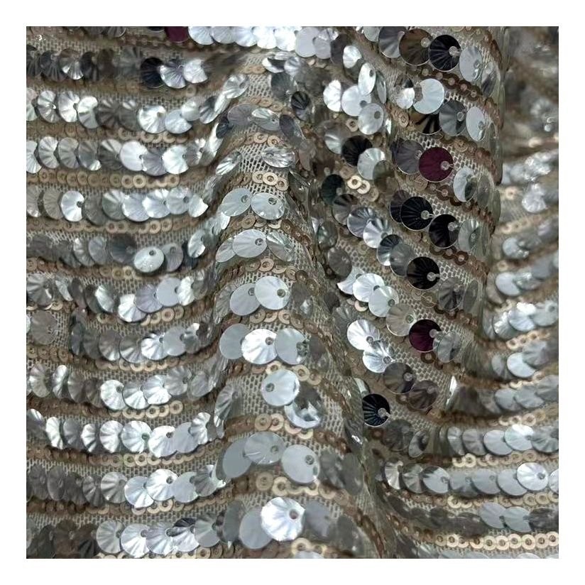 High Quality 7mm+3MM Sequin Mesh Embroidery Fabric Glitter Stage Dress Tulle Polyester Fabric Colorful Sequin Fabric