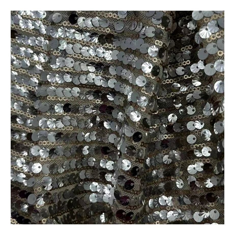 High Quality 7mm+3MM Sequin Mesh Embroidery Fabric Glitter Stage Dress Tulle Polyester Fabric Colorful Sequin Fabric