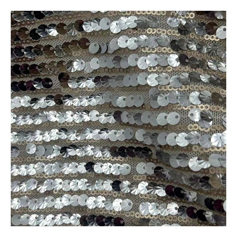 High Quality 7mm+3MM Sequin Mesh Embroidery Fabric Glitter Stage Dress Tulle Polyester Fabric Colorful Sequin Fabric