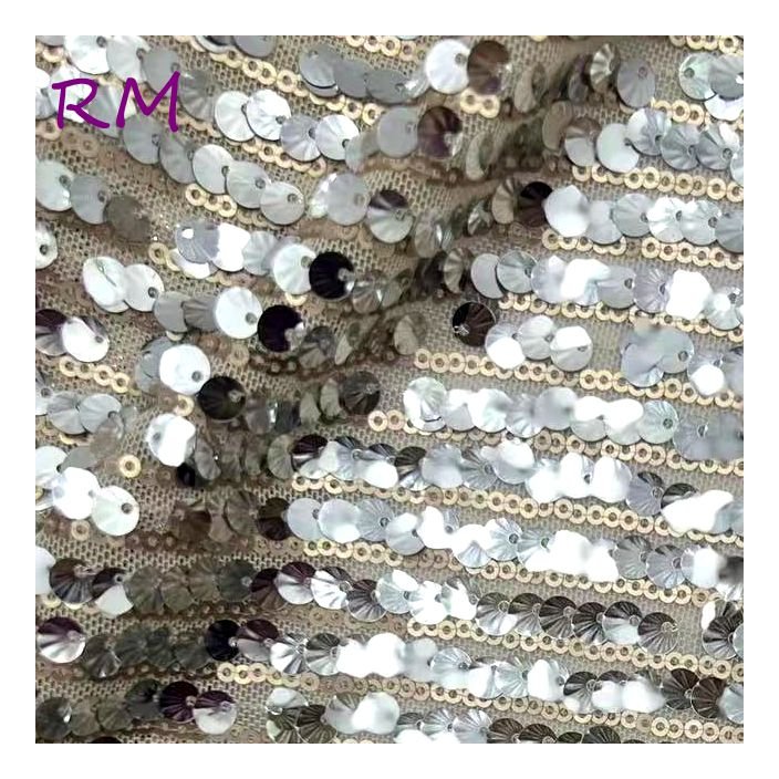 High Quality 7mm+3MM Sequin Mesh Embroidery Fabric Glitter Stage Dress Tulle Polyester Fabric Colorful Sequin Fabric
