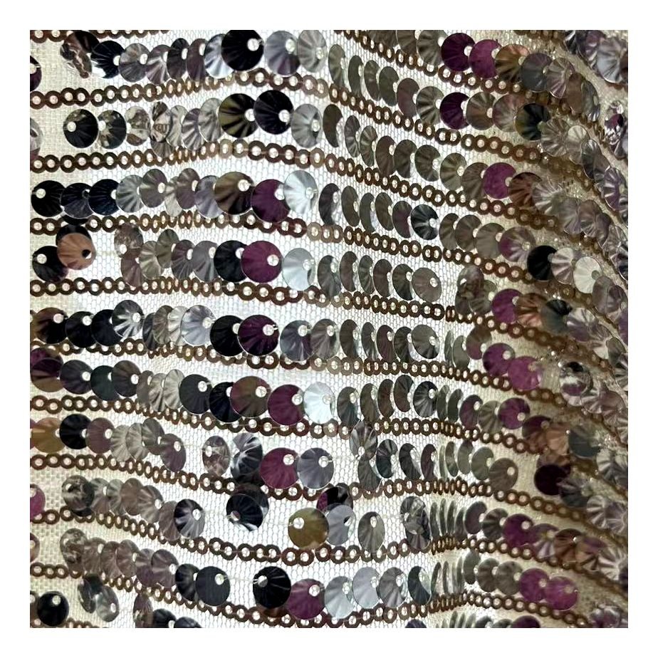 High Quality 7mm+3MM Sequin Mesh Embroidery Fabric Glitter Stage Dress Tulle Polyester Fabric Colorful Sequin Fabric