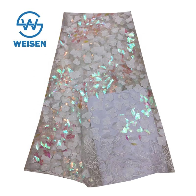 Black Lace Wholesale Sequin Flower Rose Gold Fancy Embroidery 3D Floral Fabric