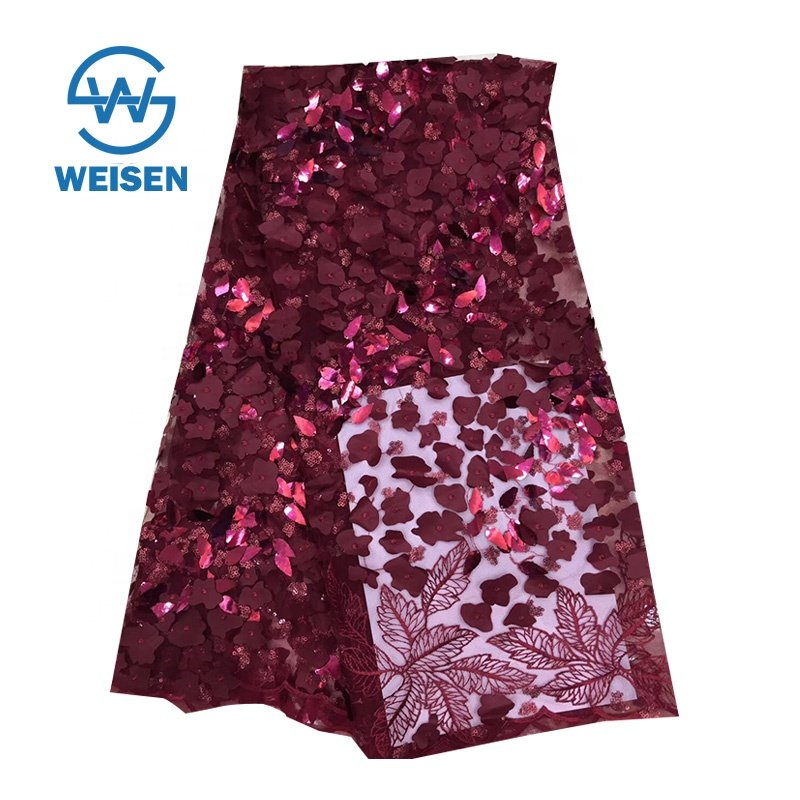 Black Lace Wholesale Sequin Flower Rose Gold Fancy Embroidery 3D Floral Fabric