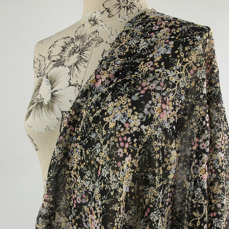 ZSY Embroidery Chiffon Fabric Floral Print Embroidered Chiffon Fabric For Dress Making