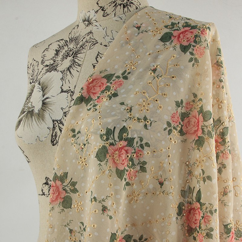 ZSY Embroidery Chiffon Fabric Floral Print Embroidered Chiffon Fabric For Dress Making