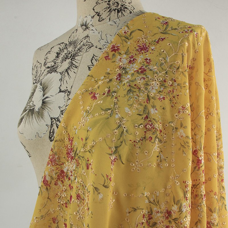 ZSY Embroidery Chiffon Fabric Floral Print Embroidered Chiffon Fabric For Dress Making