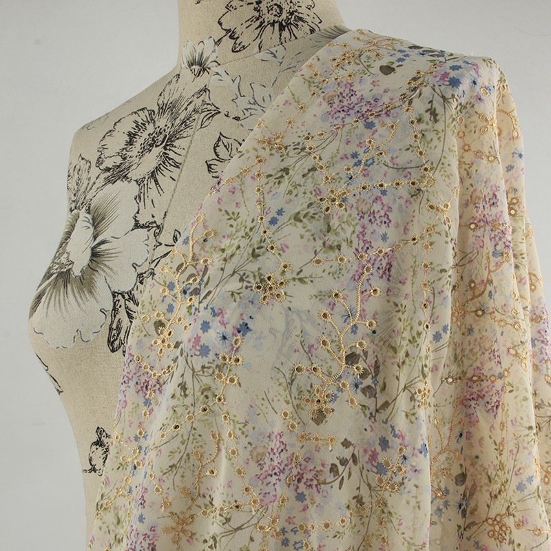 ZSY Embroidery Chiffon Fabric Floral Print Embroidered Chiffon Fabric For Dress Making