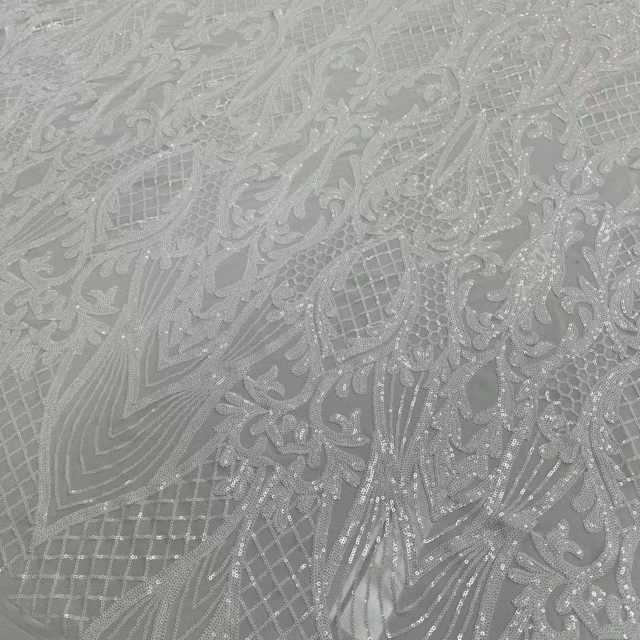 ZSY Hot Sale Stock Shiny White Glitter Sequin Lace Fabric Stretch Sequin Bridal Fabric For Fashion Dress