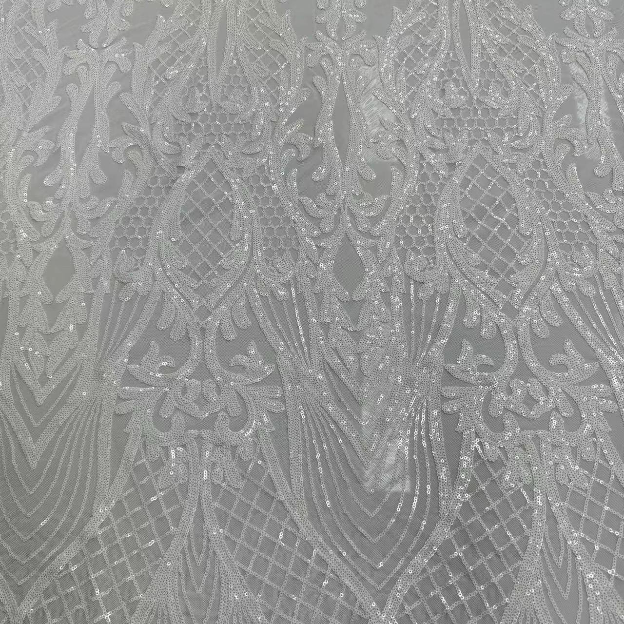 ZSY Hot Sale Stock Shiny White Glitter Sequin Lace Fabric Stretch Sequin Bridal Fabric For Fashion Dress