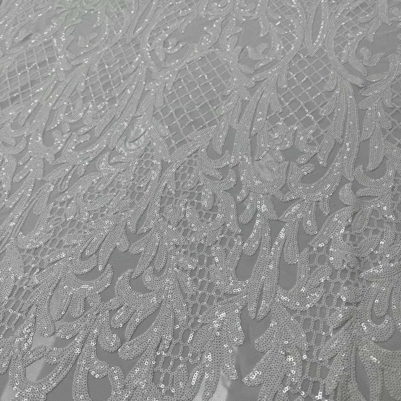 ZSY Hot Sale Stock Shiny White Glitter Sequin Lace Fabric Stretch Sequin Bridal Fabric For Fashion Dress