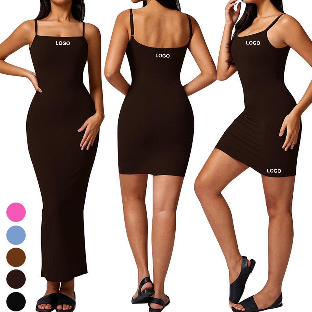 ODM Hip Halter Round Neck Dresses Sleeveless Tight Skirt Fitness Clothing One Piece Jumpsuit Ribbed Women Sports Dress Yoga Set