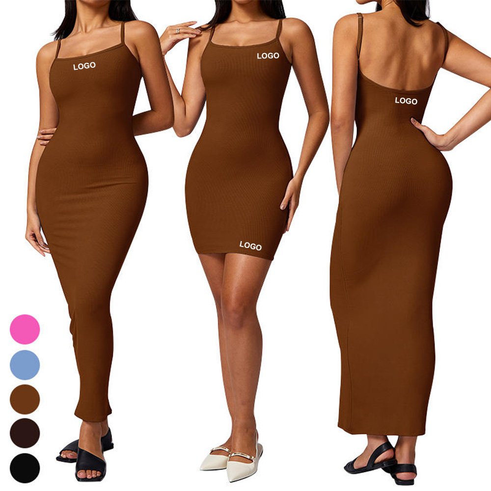ODM Hip Halter Round Neck Dresses Sleeveless Tight Skirt Fitness Clothing One Piece Jumpsuit Ribbed Women Sports Dress Yoga Set