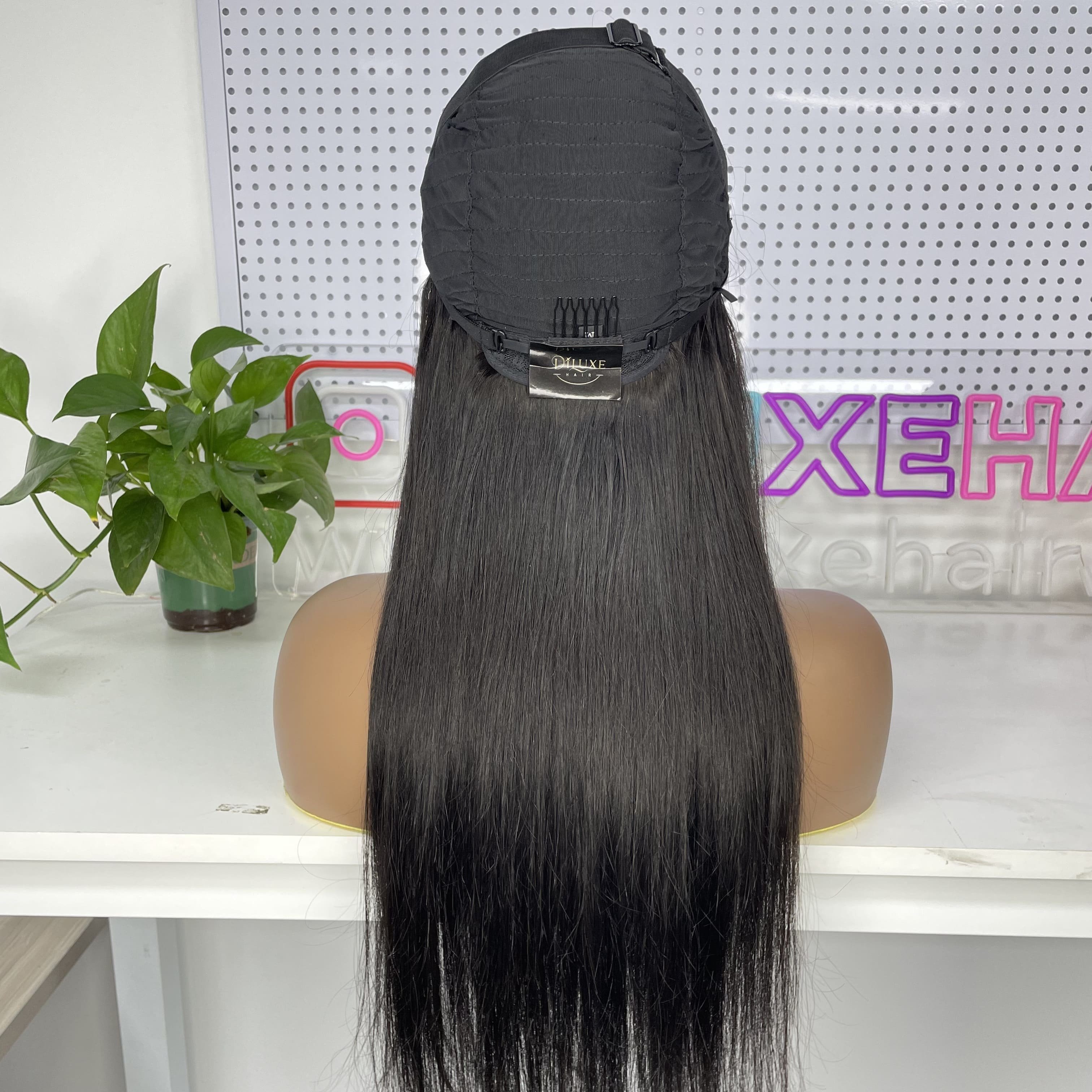 hot selling U-Part wigs DiLuxe Burmese Virgin Human Hair straight Wig Cuticle Aligned Machine Unit full volume free chemical