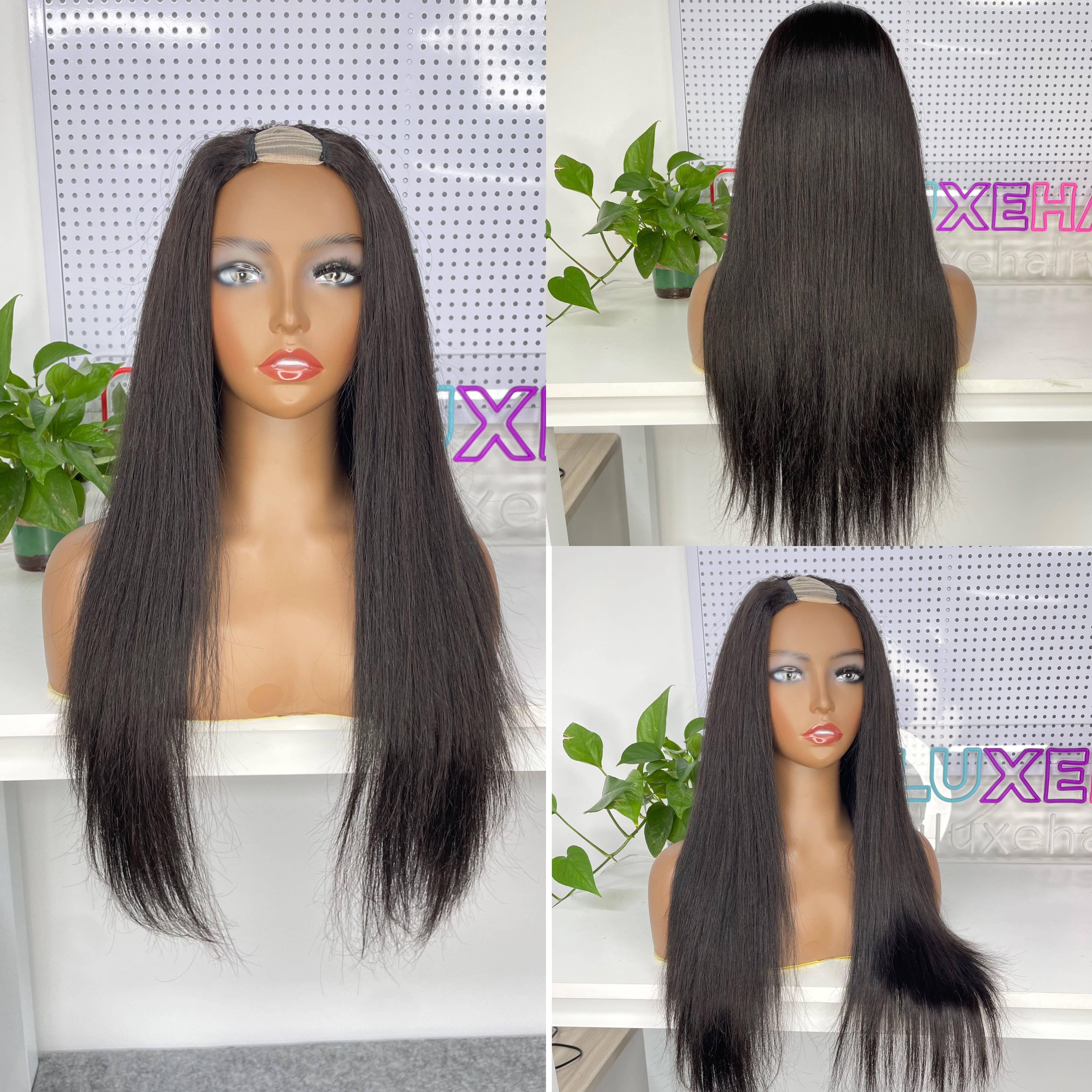 hot selling U-Part wigs DiLuxe Burmese Virgin Human Hair straight Wig Cuticle Aligned Machine Unit full volume free chemical