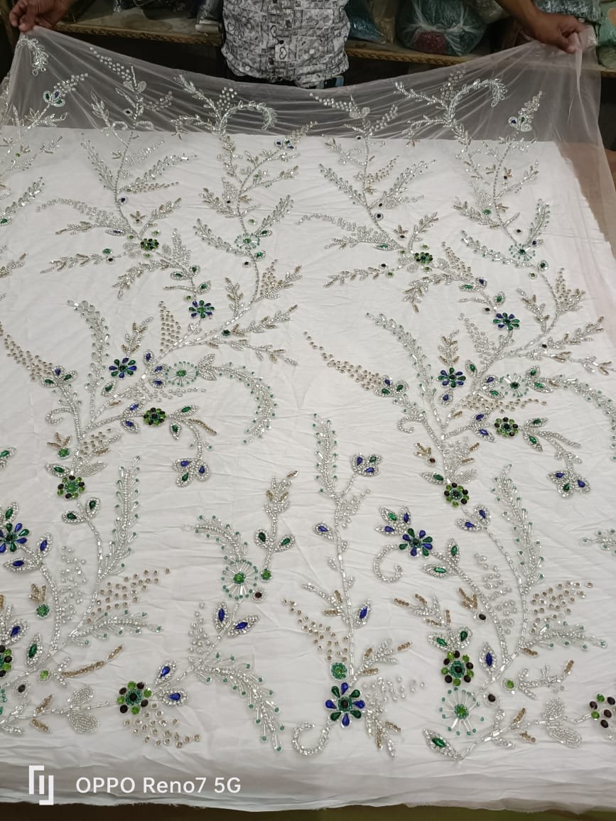 High Quality Luxury Beaded Fabric with Zircon Handmade 100% Polyester Best Price Export from Indian Supplier for Garments Making