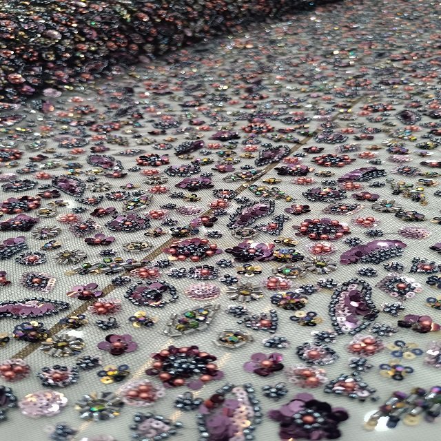 Best Quality 100% Polyester Fabric Embroidered with Sewing Handwork Beads Mesh Highly Demanded Material Wedding Dresses Imported