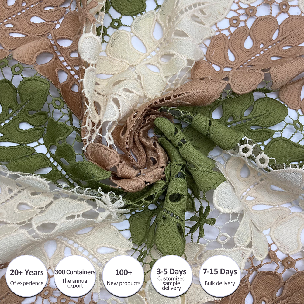 New Design Hot-selling 100% Polyester Hollow Leaf Pattern Water Soluble Embroidery Lace Fabric For Women's Dresses