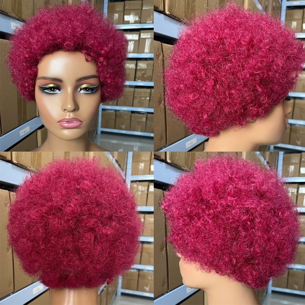 Brazilian Hair None Lace Human Hair Bob Machine Made Wigs for Black Women 180% Density Water Curly Short Black Colors