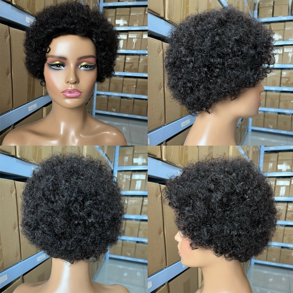Brazilian Hair None Lace Human Hair Bob Machine Made Wigs for Black Women 180% Density Water Curly Short Black Colors