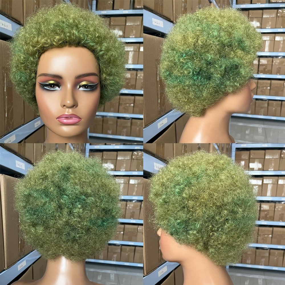 Brazilian Hair None Lace Human Hair Bob Machine Made Wigs for Black Women 180% Density Water Curly Short Black Colors