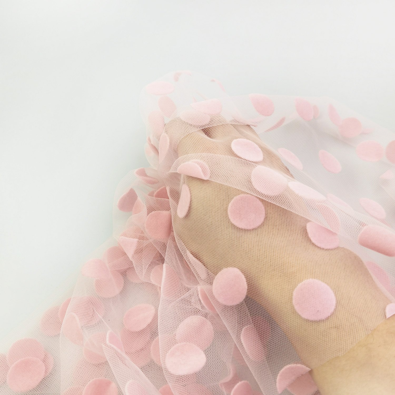 Textile swiss polka dot flocking pattern printed tulle mesh fabric for dress