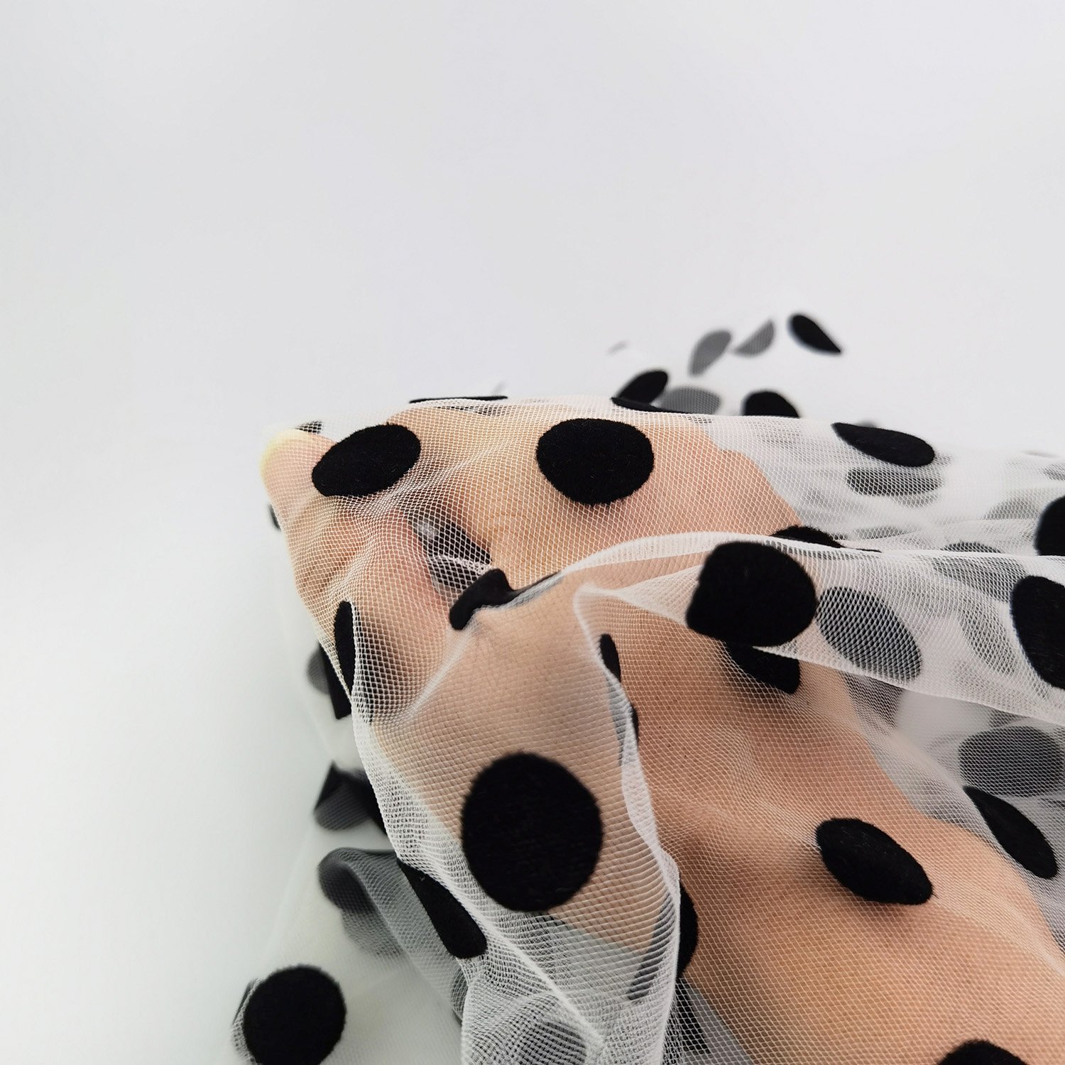 Textile swiss polka dot flocking pattern printed tulle mesh fabric for dress