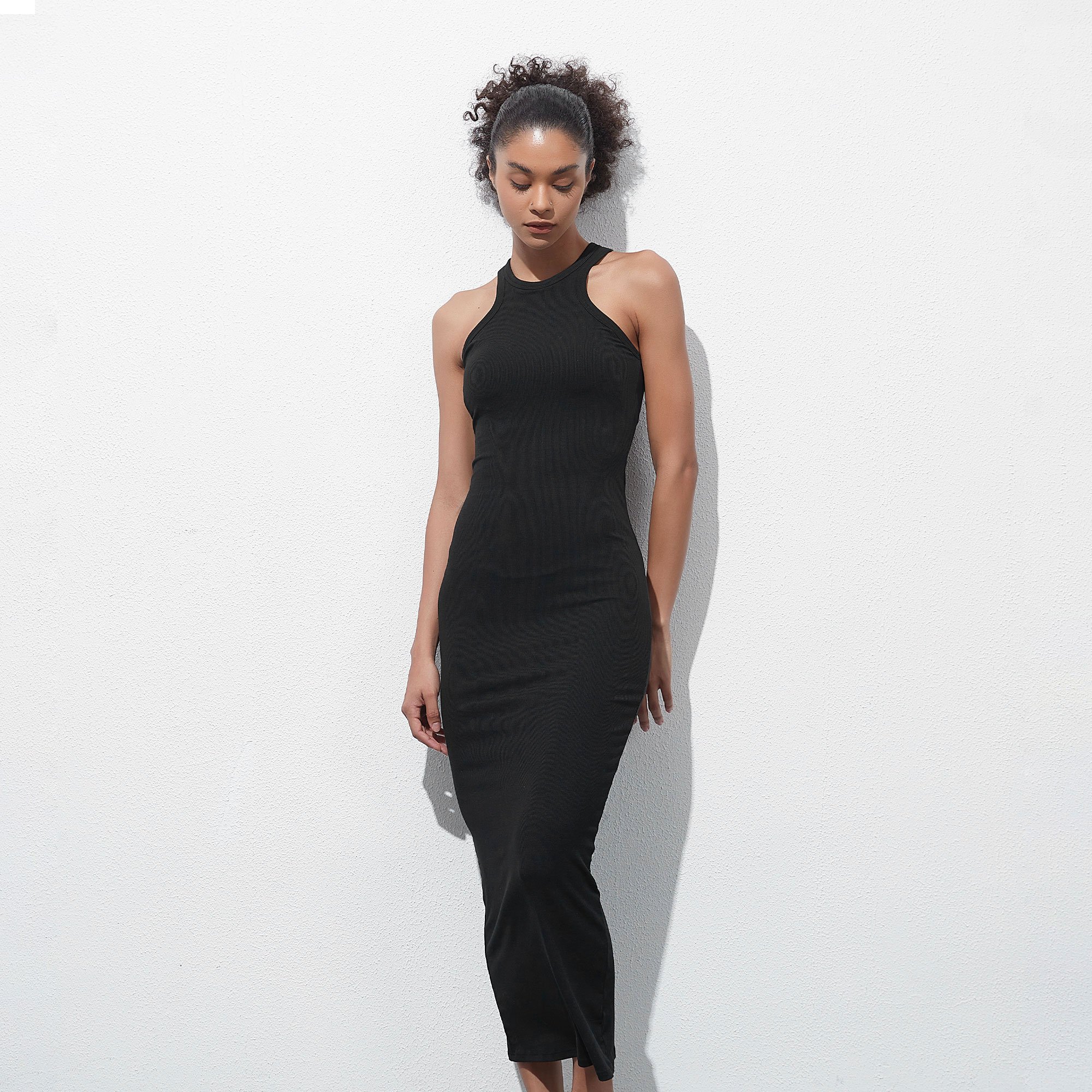 European American High Quality Cotton Rib Tank Dress New Design Short Sleeve Slim Fit Cup Pads Fashionable Dress Casual Dress