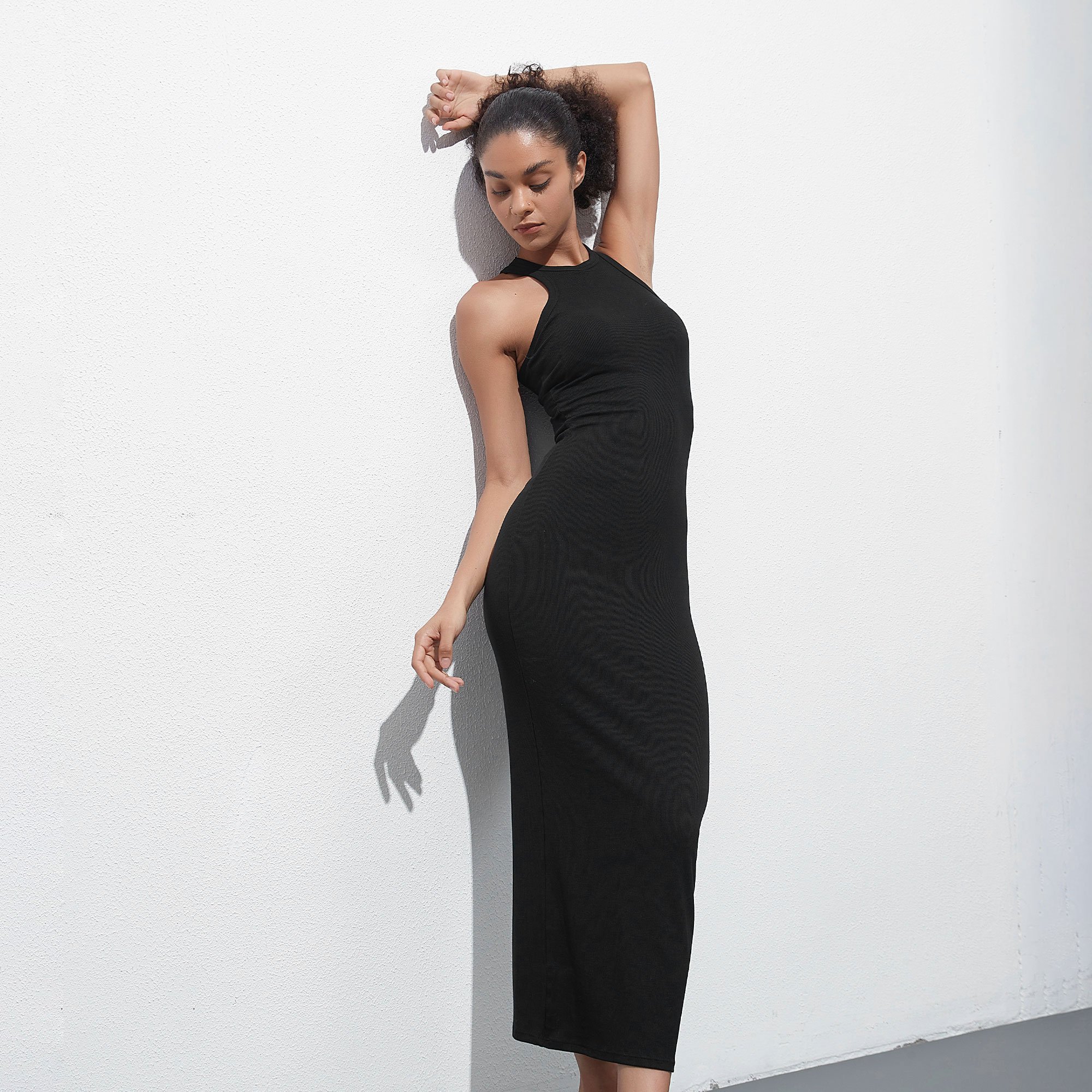 European American High Quality Cotton Rib Tank Dress New Design Short Sleeve Slim Fit Cup Pads Fashionable Dress Casual Dress