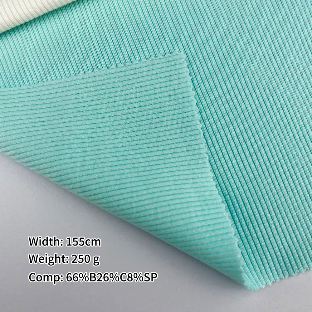 32S bamboo ribbed brushing knit 250gsm 66% bamboo Fiber 26% cotton spandex stretch 2 * 2 ribbed fabric garment fabric