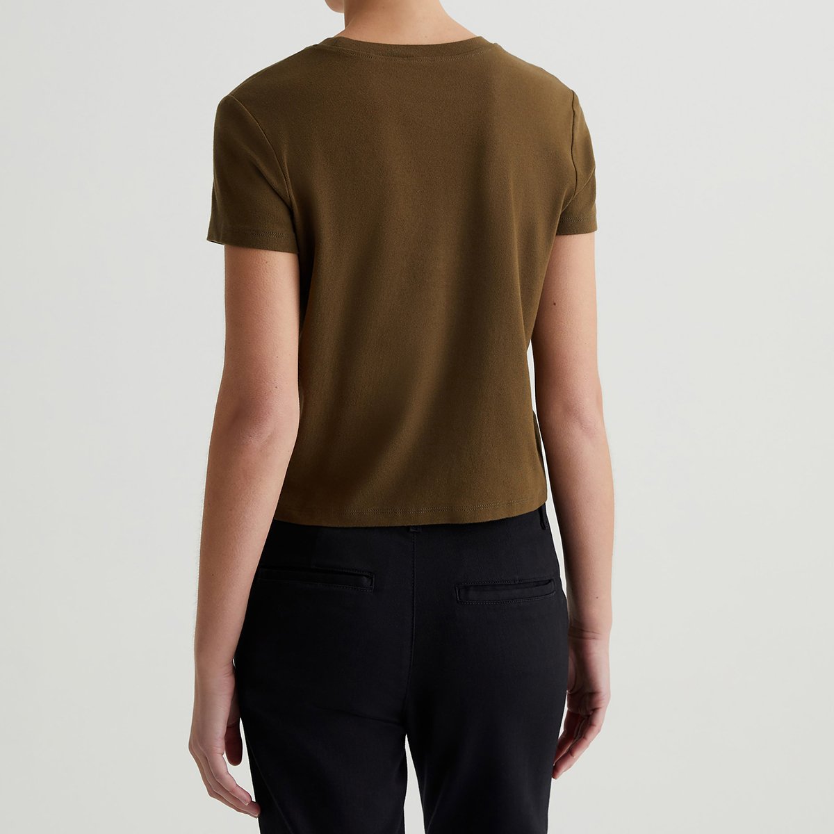 Custom OEM/ODM Women's '90s Vintage Crop Crewneck T-Shirt - Green Cotton Blend Rib, Short Sleeve, Slim Fit Knit Top