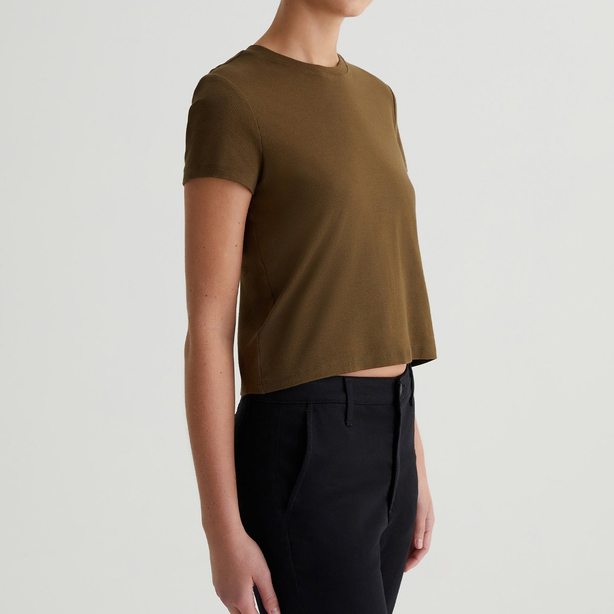 Custom OEM/ODM Women's '90s Vintage Crop Crewneck T-Shirt - Green Cotton Blend Rib, Short Sleeve, Slim Fit Knit Top