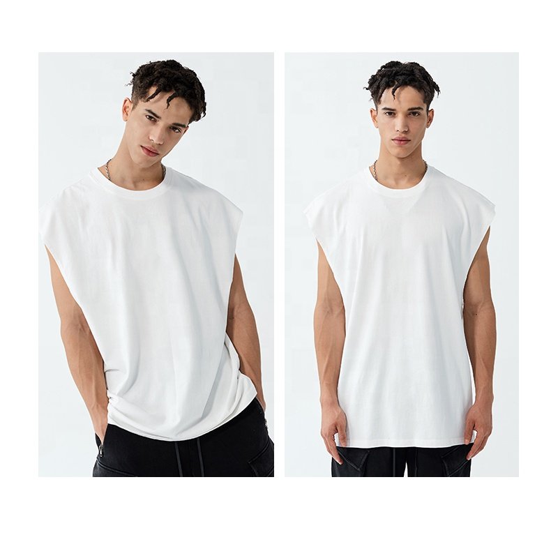 Custom Logo White Black Cotton Mens Gym Singlet Fitness Rib Collar Men's Tank Top 220gsm Sports Men's Sleeveless Vest