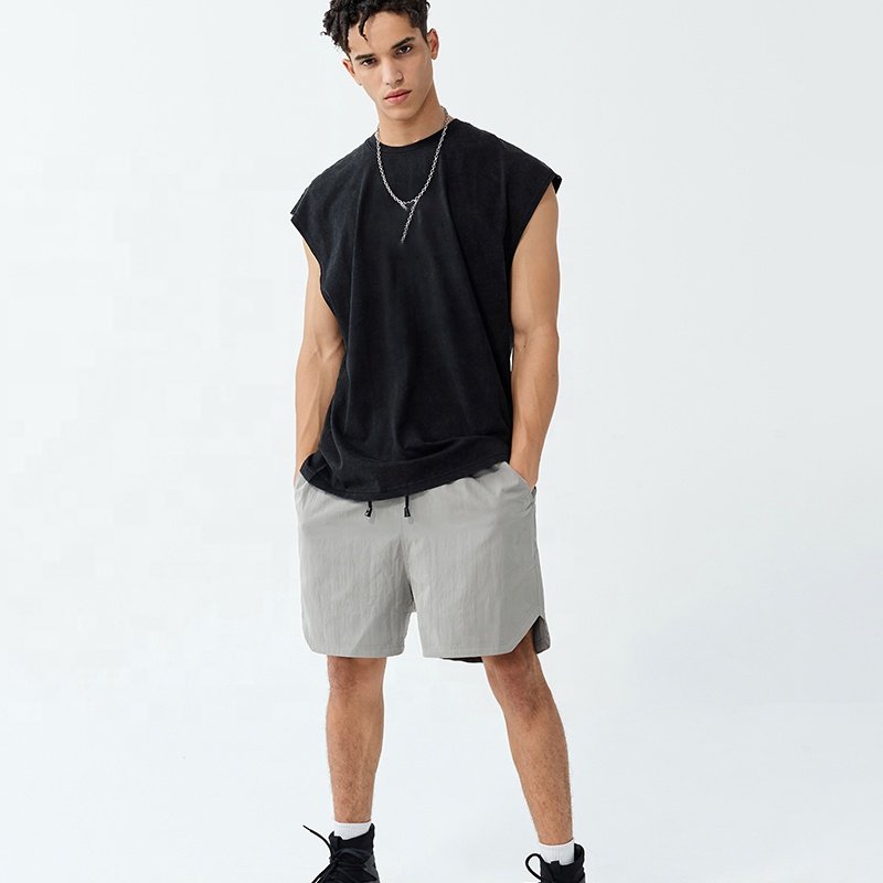 Custom Logo White Black Cotton Mens Gym Singlet Fitness Rib Collar Men's Tank Top 220gsm Sports Men's Sleeveless Vest