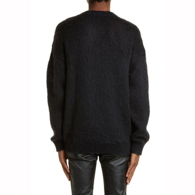 2024 New custom logo designer luxury men's mohair jacquard fuzzy knitted sweaters custom mohair wool knitwear sweater for men