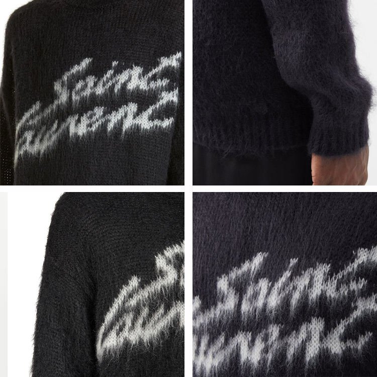 2024 New custom logo designer luxury men's mohair jacquard fuzzy knitted sweaters custom mohair wool knitwear sweater for men