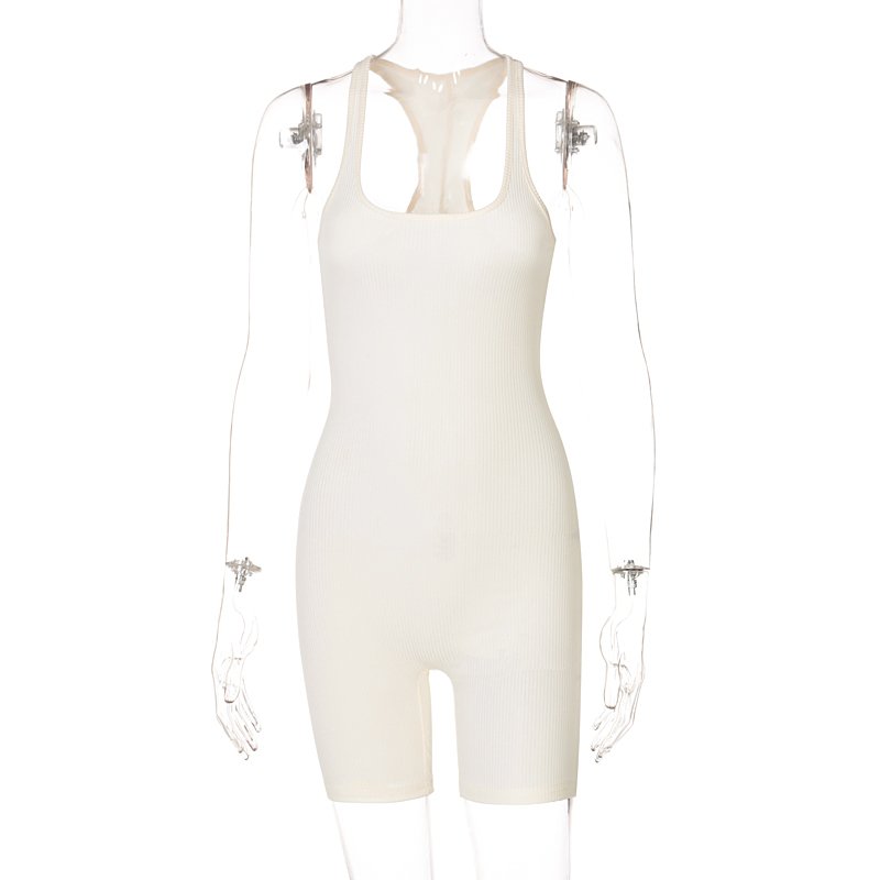 Channel Summer Knit Ribbed Racerback Short Casual Sleeveless Sport Jumpsuit For Woman