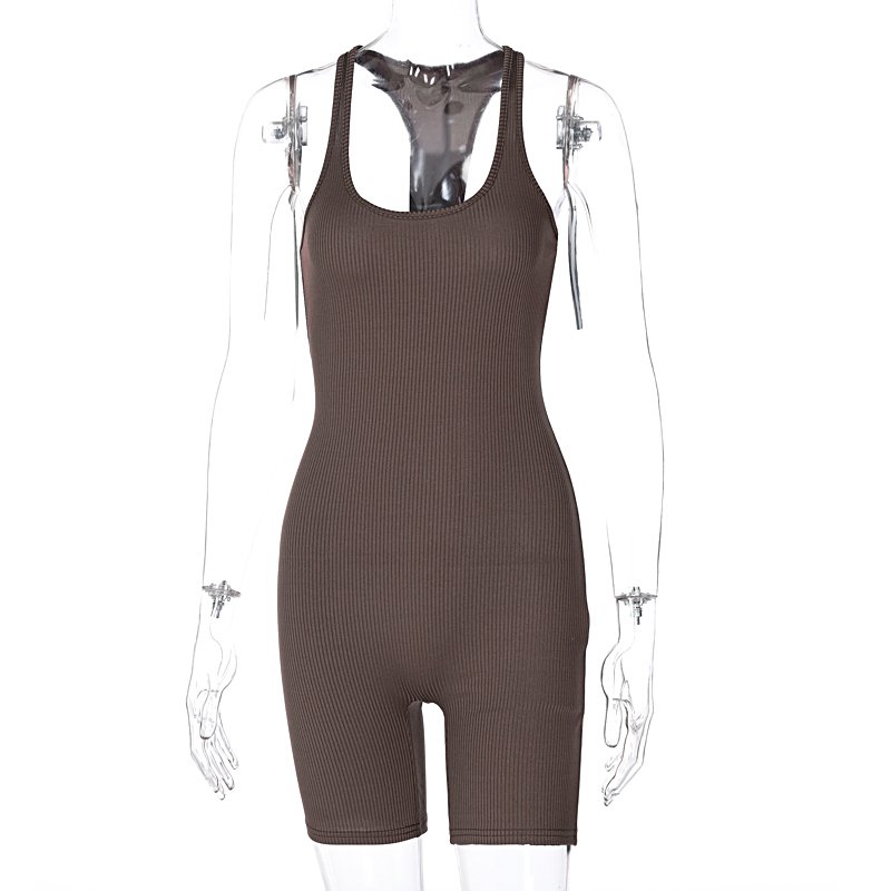 Channel Summer Knit Ribbed Racerback Short Casual Sleeveless Sport Jumpsuit For Woman
