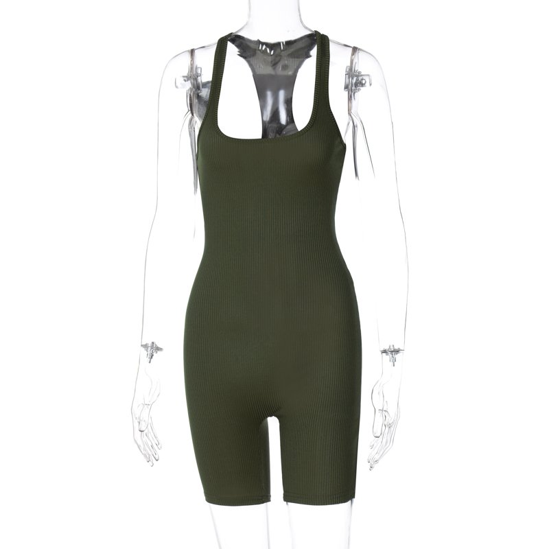 Channel Summer Knit Ribbed Racerback Short Casual Sleeveless Sport Jumpsuit For Woman