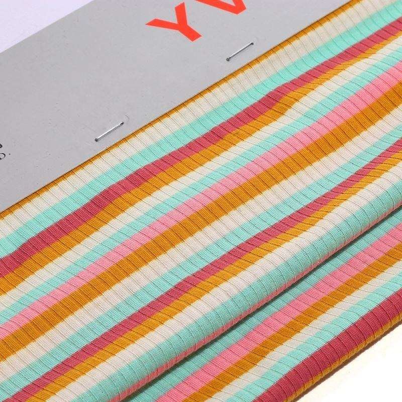 High quality colorful striped soft knitted yarn-dyed jersey polyester stretch stripe ribbed fabric for shirt sweater