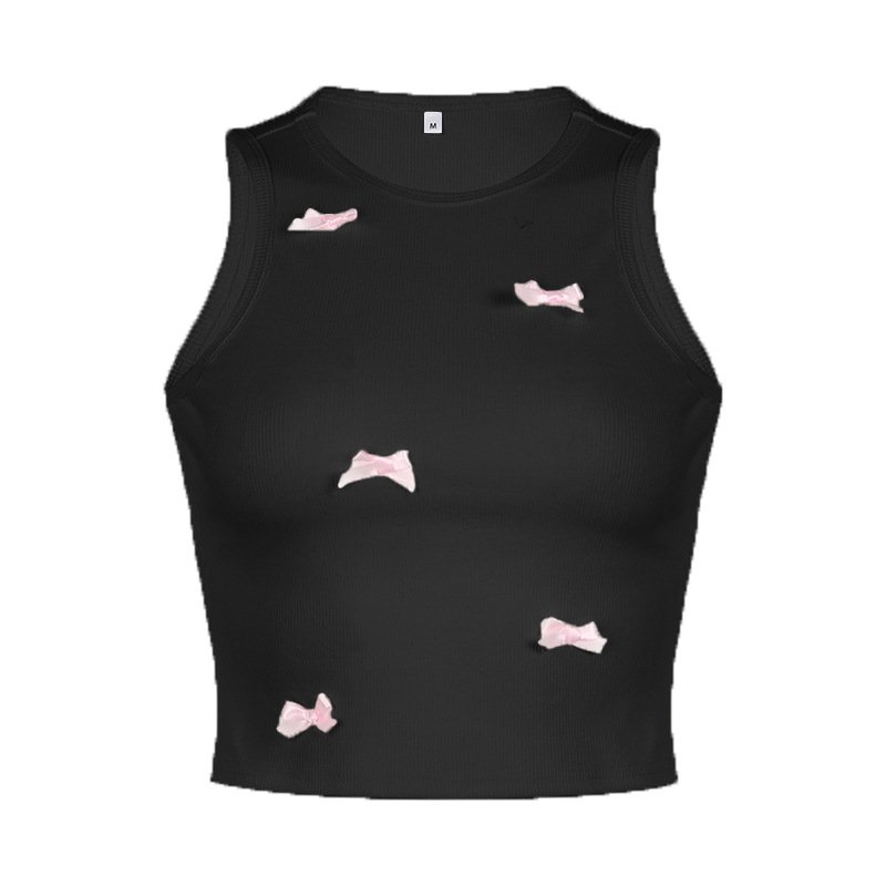 QY0606 2024 New arrivals summer woman Sleeveless Knitted Ribbed Elasticity Sweet and Cute Bow Women Tank Crop top