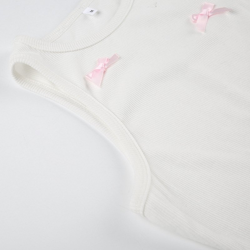 QY0606 2024 New arrivals summer woman Sleeveless Knitted Ribbed Elasticity Sweet and Cute Bow Women Tank Crop top