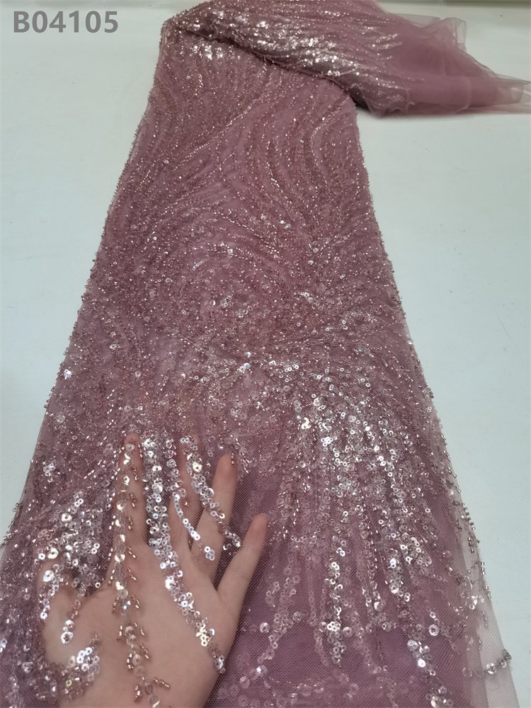Luxury Soft Hand Polyester White Crystal Beaded Embroidery Stretch Sequin Lace Fabric